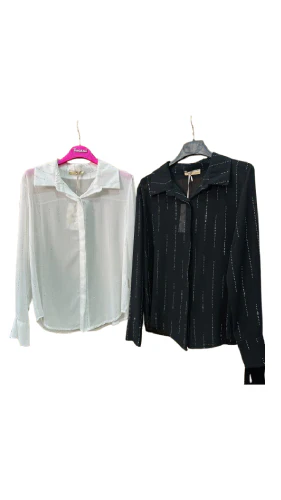 Camicia Donna Elegante in Bianco e Nero con Dettagli Luminosi