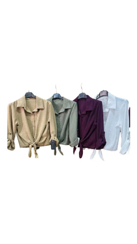 Camicia Giubbottino Donna con Nodo Frontale in Tessuto Leggero