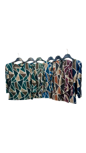 Maglietta donna fantasia geometrica a maniche lunghe – Vari colori